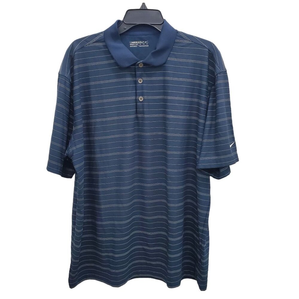 Nike Golf NikeFit Dry Men's Navy White‎ Pinstripe Breathable SS Polo Shirt Sz XL